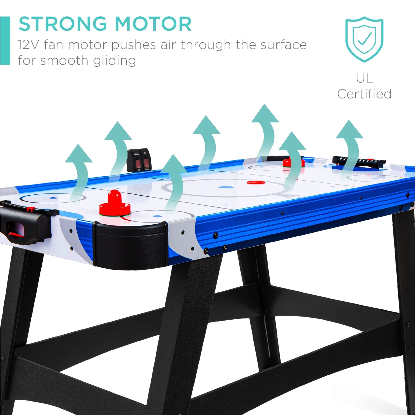 58In Mid-Size Air Hockey Table for Game Room W/ 2 Pucks, 2 Pushers, LED Score Board, 12V Motor