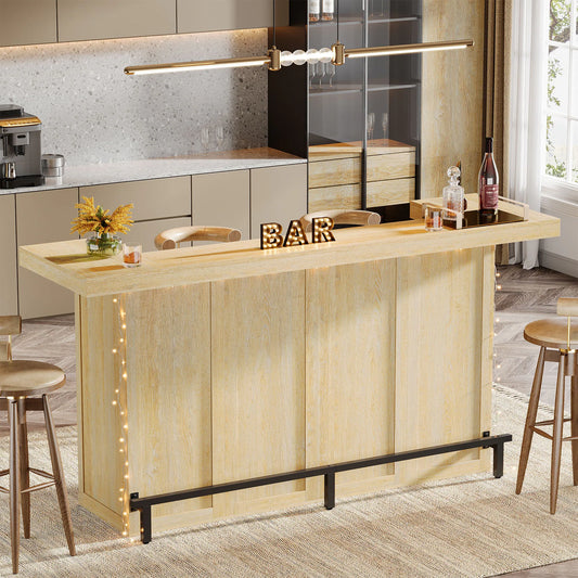 70.9" Wooden Home Bar Table with Wine Glass Holder, Pub Storage Unit Accent Table for Home Patio Basement