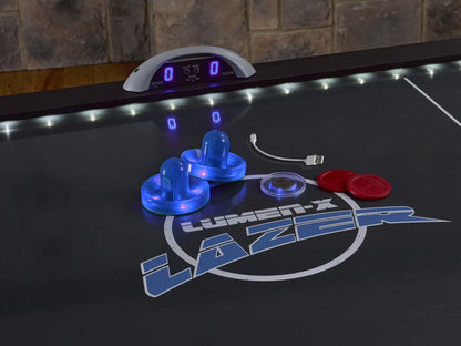 Lumen-X Lazer 6' Interactive Air Hockey Table Featuring All-Rail LED Lighting and In-Game Music