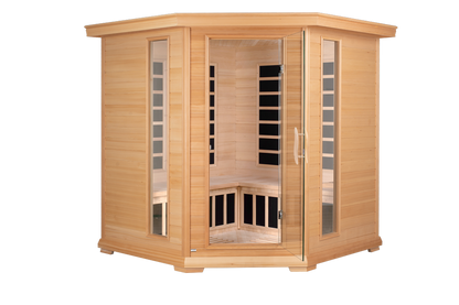 Blisspod, Vienna, Corner Spacious Far Infrared Sauna Canadian Hemlock Ultra Low EMF, 12 Heaters, 4-5 Persons