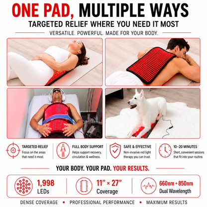 Large Red Light Therapy Pad – 27" x 11" with 1,998 LEDs to Help Support Pain Relief & Recovery