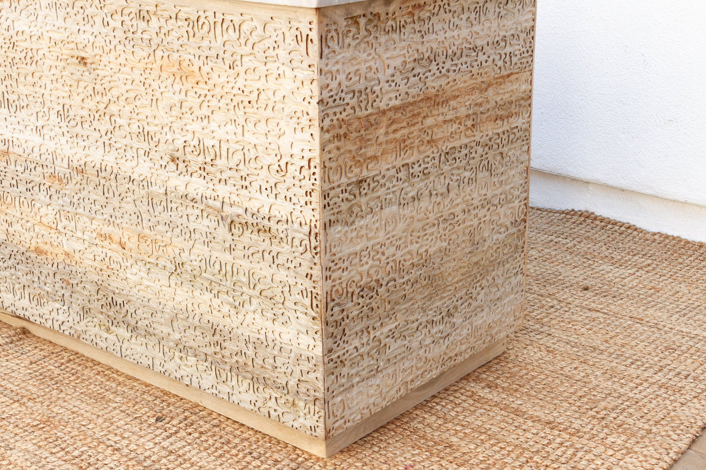 Custom Beautifully Carved Teak Counter Bar with Marble Top