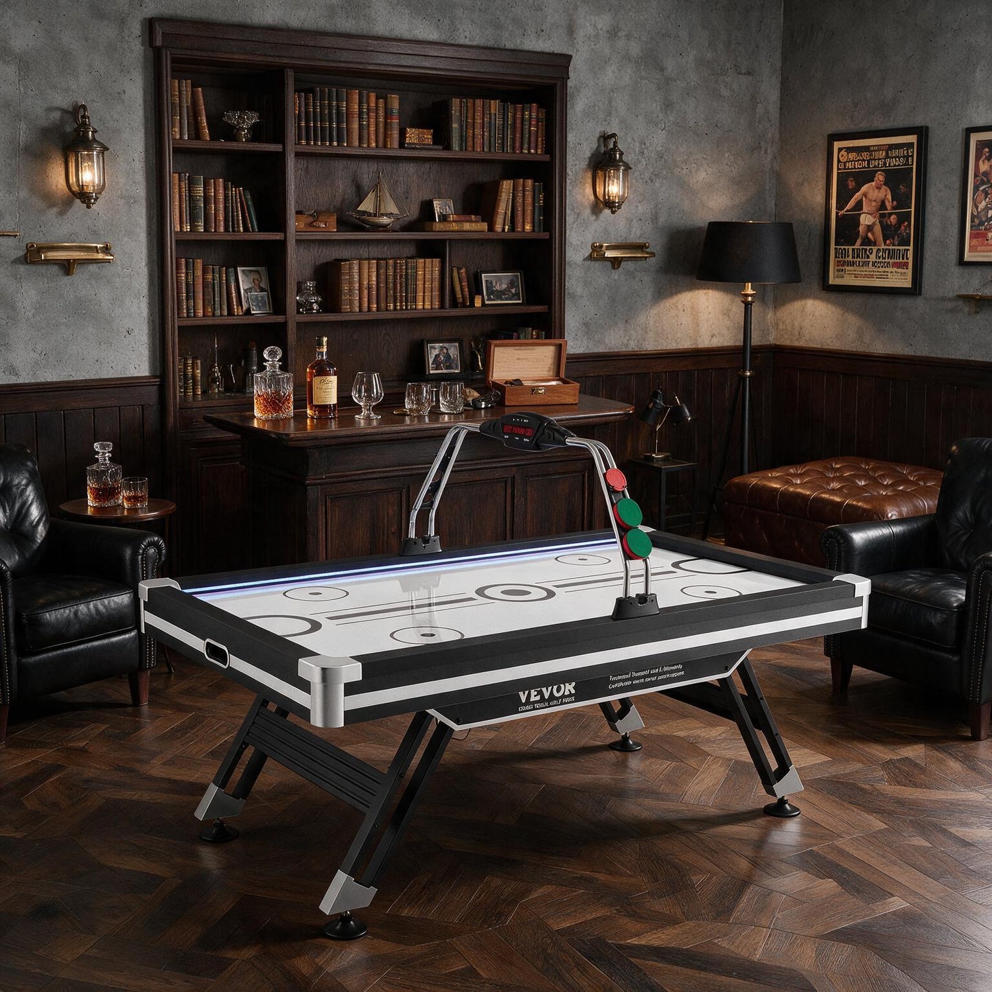 Air-Powered Hockey Table, 89" Indoor Hockey Table for Kids and Adults, LED Sports Hockey Game with 2 Pucks, 2 Pushers, and Electronic Score System, Arcade Gaming Set for Game Room Family Home