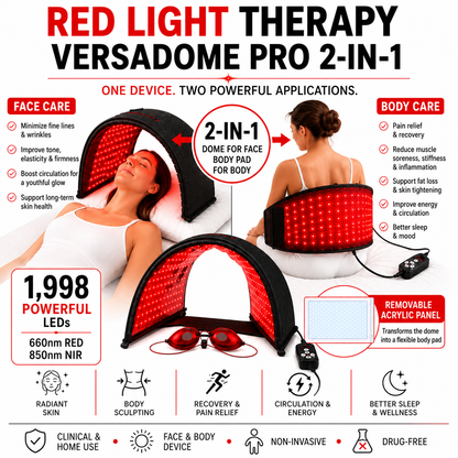 Red Light Therapy VersaDome Pro 2-in-1 – Face & Body Device with 1,998 LEDs