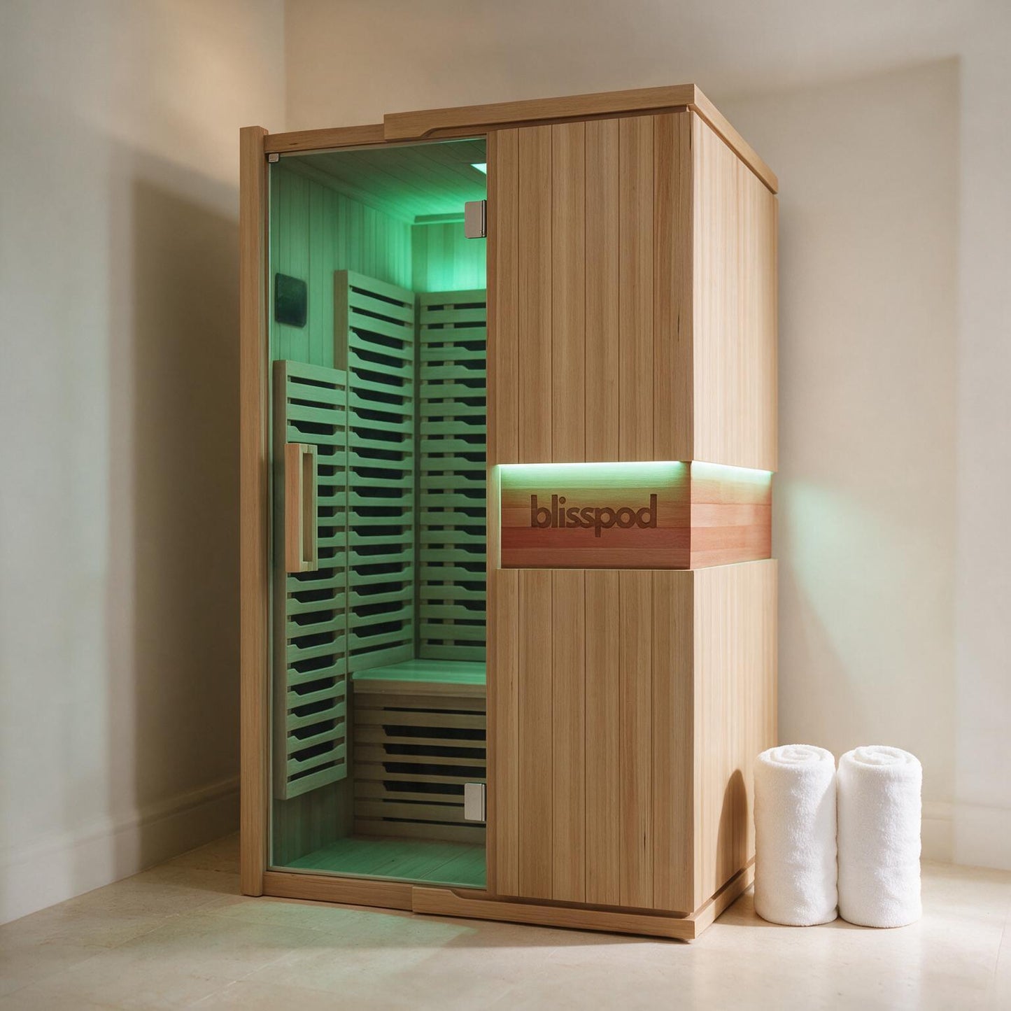 Blisspod | Milano | Full Spectrum Sauna | Canadian Hemlock Wood | Ultra Low EMF | 5 Far Infrared & 1 Red Glass Heater | Chromotherapy | Upto 2 Person