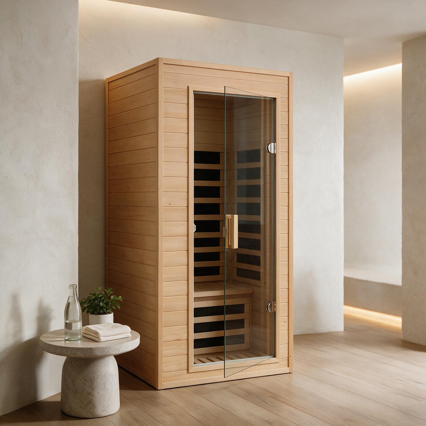 Thermora Elara Premium 1-Person Indoor Low EMF FAR Infrared Heat Hemlock Wood Personal Home Spa Sauna, 1200W (SAK27463)