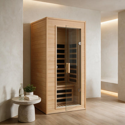 Thermora Elara Premium 1-Person Indoor Low EMF FAR Infrared Heat Hemlock Wood Personal Home Spa Sauna, 1200W (SAK27463)