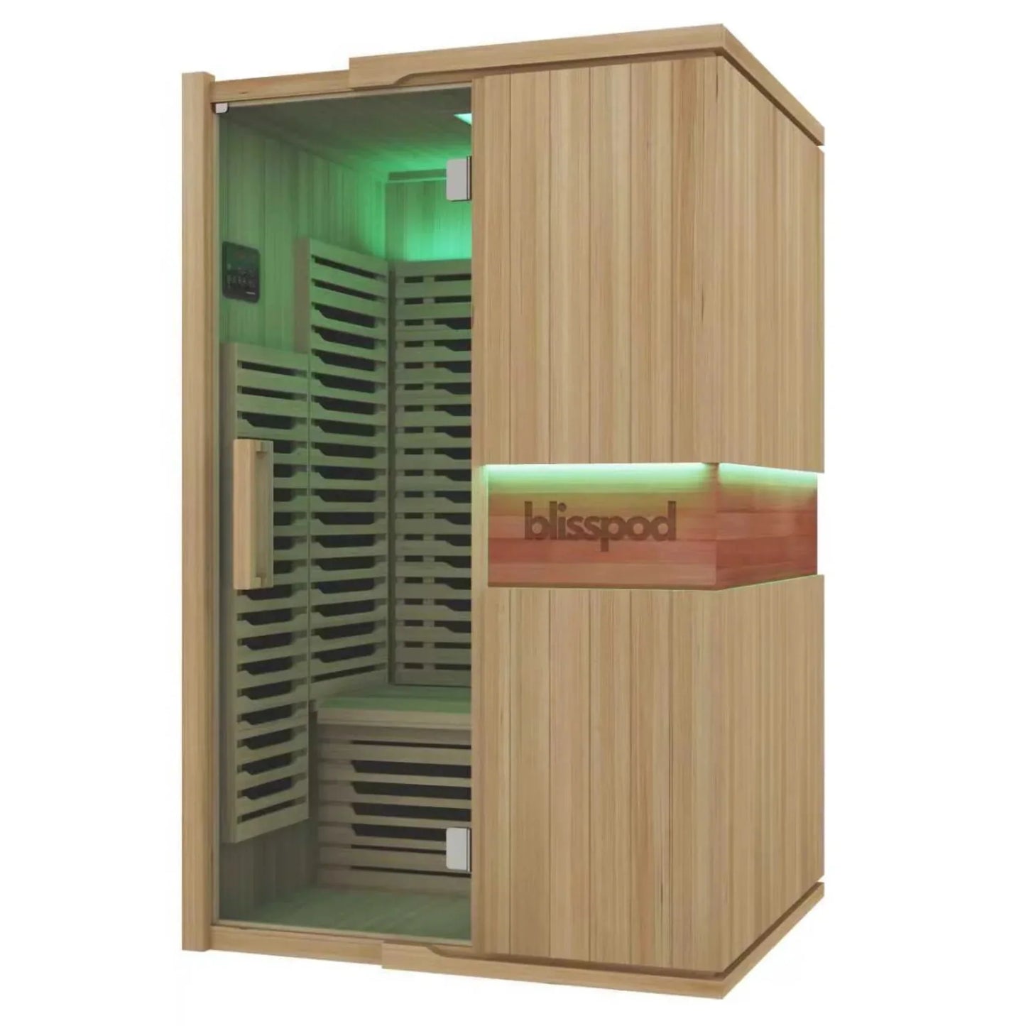 Blisspod | Milano | Full Spectrum Sauna | Canadian Hemlock Wood | Ultra Low EMF | 5 Far Infrared & 1 Red Glass Heater | Chromotherapy | Upto 2 Person