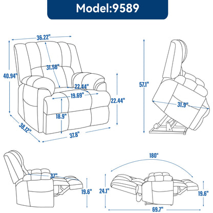Dual Motor Heat Massage Infinite Position Up to 350 LBS Electric Power Lift Recliners with Power-Remote, Medium-firm and Heavy Duty, Grey