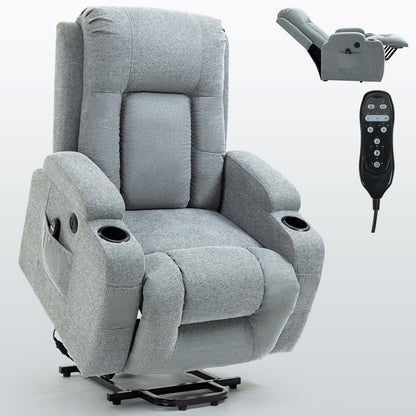 Infinite Position Single Motor Up to 350 LBS Power Lift Recliner Chair for Elderly, Heavy Duty Motion Mechanism with 8-Point Vibration Massage and Lumbar Heating, USB Charging Port, Cup Holders, Grey