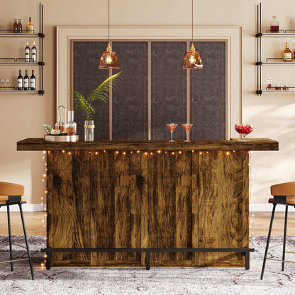 70.9" Wooden Home Bar Table with Wine Glass Holder, Pub Storage Unit Accent Table for Home Patio Basement