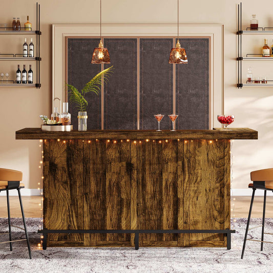 70.9" Wooden Home Bar Table with Wine Glass Holder, Pub Storage Unit Accent Table for Home Patio Basement