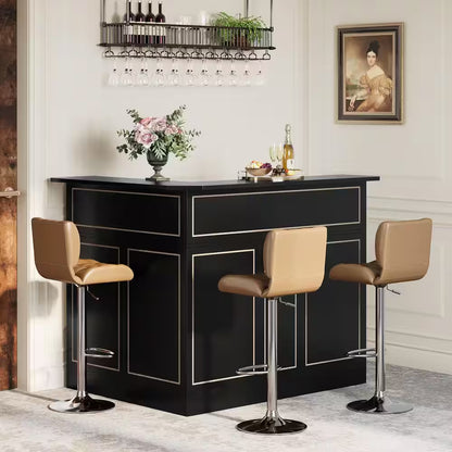 Kearsten Black 44.09 In. Corner Bar L-Shaped Home Bar Table with Stemware Racks, 4-Tier Bar Cabinet Unit Liquor Table
