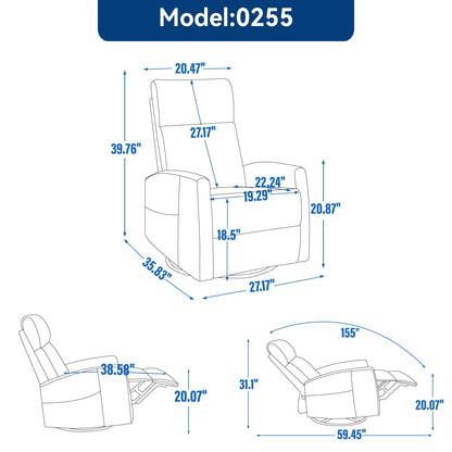 Heat Massage Manual Recliner Chair with Rocker and Swivel in Fabric for Living Room, Blue