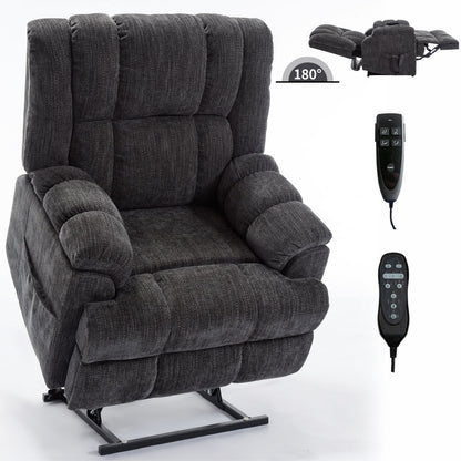 Dual Motor Heat Massage Infinite Position Up to 350 LBS Electric Power Lift Recliners with Power-Remote, Medium-firm and Heavy Duty, Grey