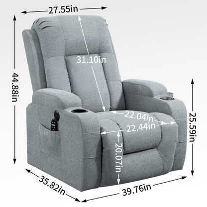 Infinite Position Single Motor Up to 350 LBS Power Lift Recliner Chair for Elderly, Heavy Duty Motion Mechanism with 8-Point Vibration Massage and Lumbar Heating, USB Charging Port, Cup Holders, Grey