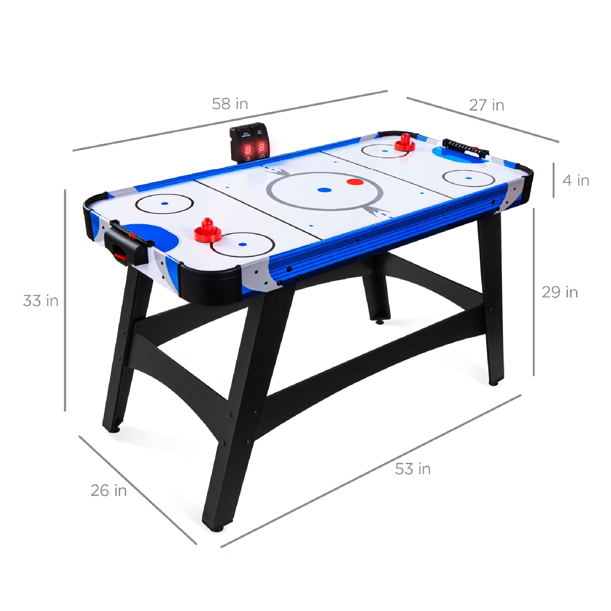 58In Mid-Size Air Hockey Table for Game Room W/ 2 Pucks, 2 Pushers, LED Score Board, 12V Motor