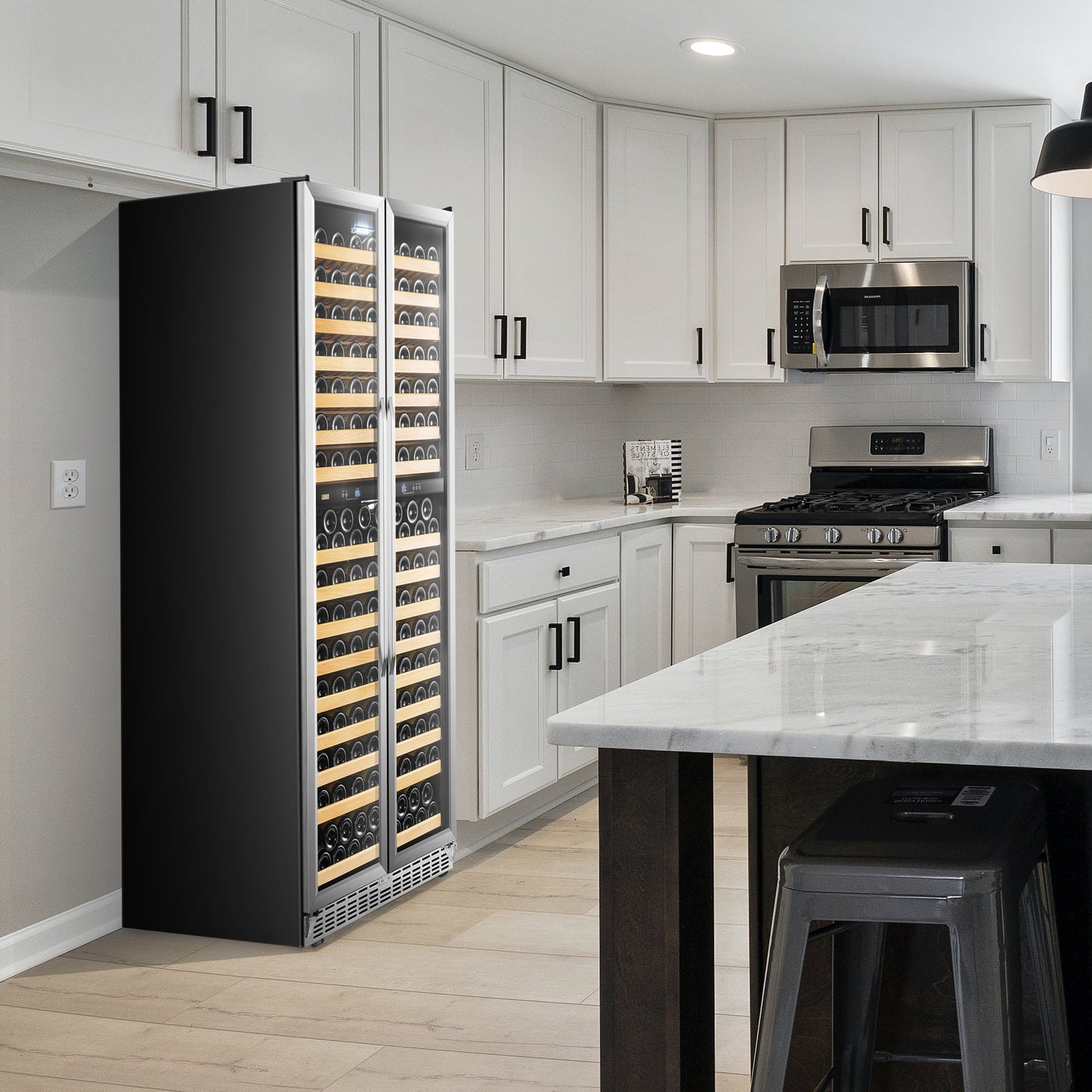 32 Inch 255 Bottle Dual Zone Compressor Freestanding Wine Refrigerator