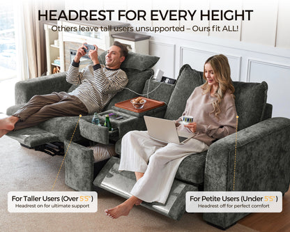 169.7'' Power Recliner Sofa with Headrest Console, Modular Cloud Sectional Chenille Reclining Couch with Storage Ottoman Chaise, Convertible 7-Seater Sofa Couch for Living Room RV, Gray