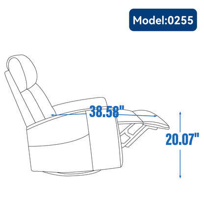 Heat Massage Manual Recliner Chair with Rocker and Swivel in Fabric for Living Room, Blue