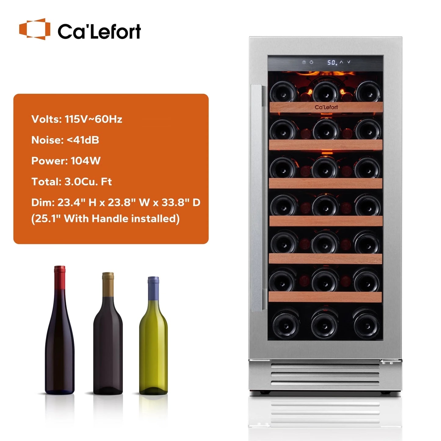 15 Inch Wine Cooler Refrigerator, 33 Bottle Wine Fridge with Glass Door Built-In & Freestanding Wine Cooler for Home/Office