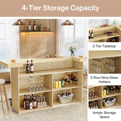 70.9" Wooden Home Bar Table with Wine Glass Holder, Pub Storage Unit Accent Table for Home Patio Basement