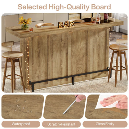 70.9" Wooden Home Bar Table with Wine Glass Holder, Pub Storage Unit Accent Table for Home Patio Basement