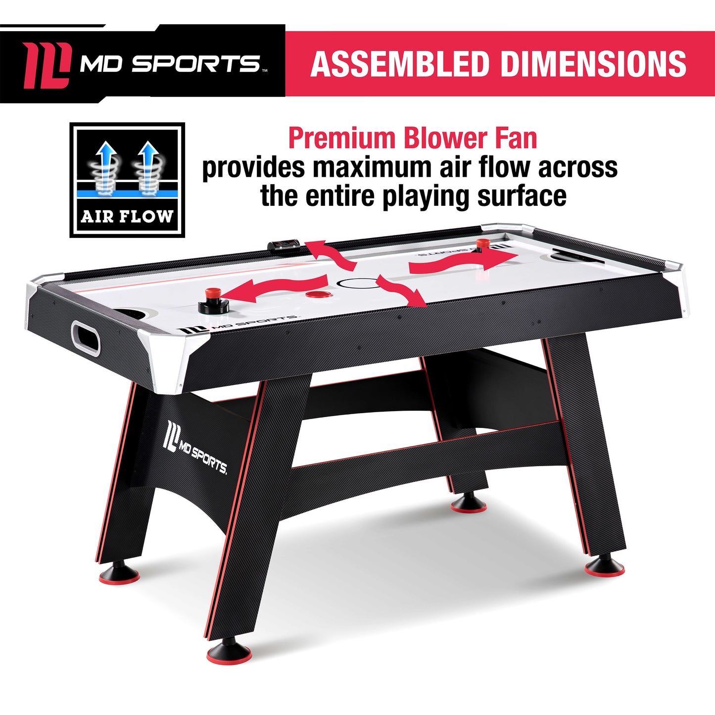 5 Ft. Air Hockey Table with Electronic Scorer and Pusher and Puck Set by MD Sports