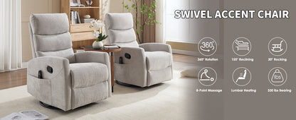 Heat Massage Manual Recliner Chair with Rocker and Swivel in Fabric for Living Room,Grey