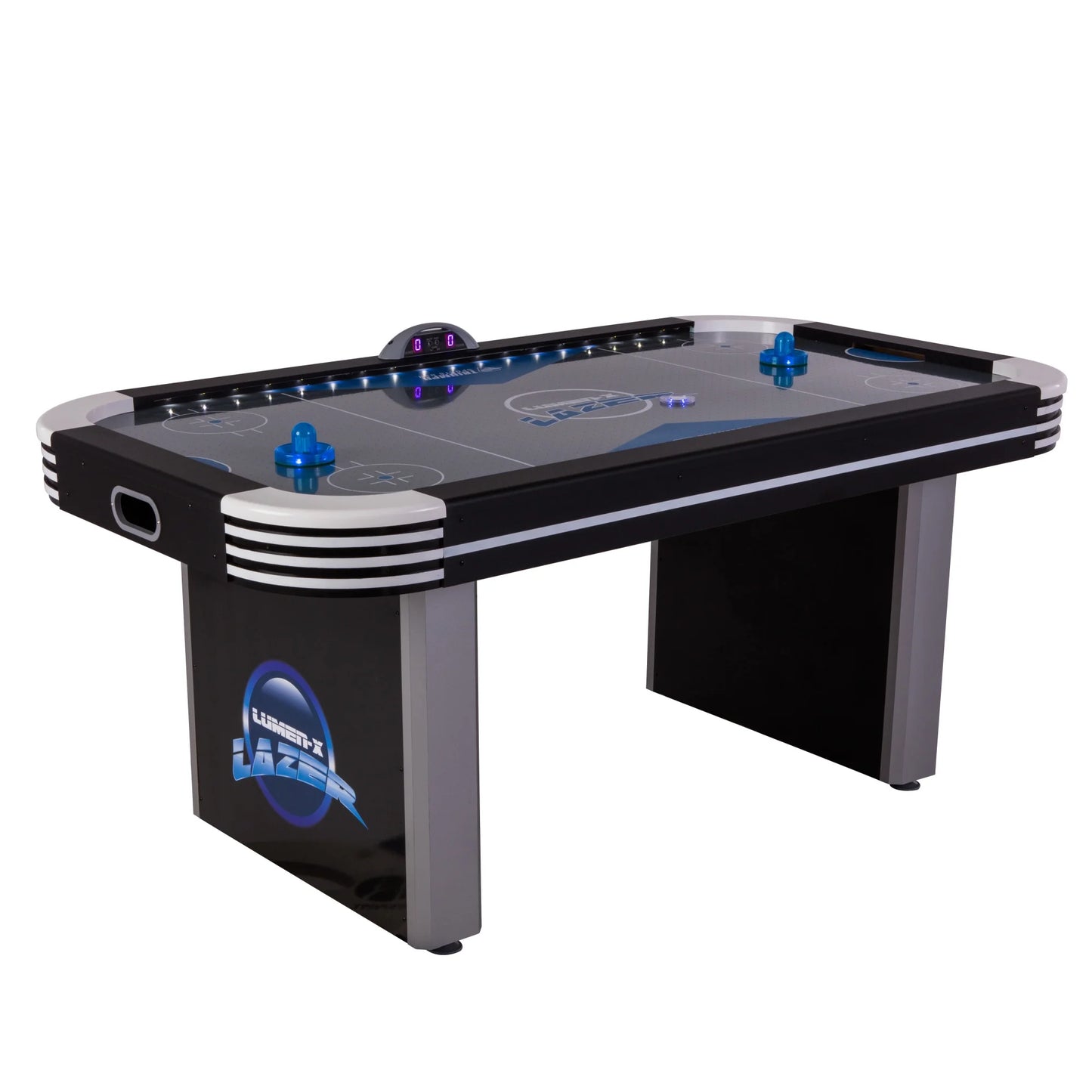 Lumen-X Lazer 6' Interactive Air Hockey Table Featuring All-Rail LED Lighting and In-Game Music