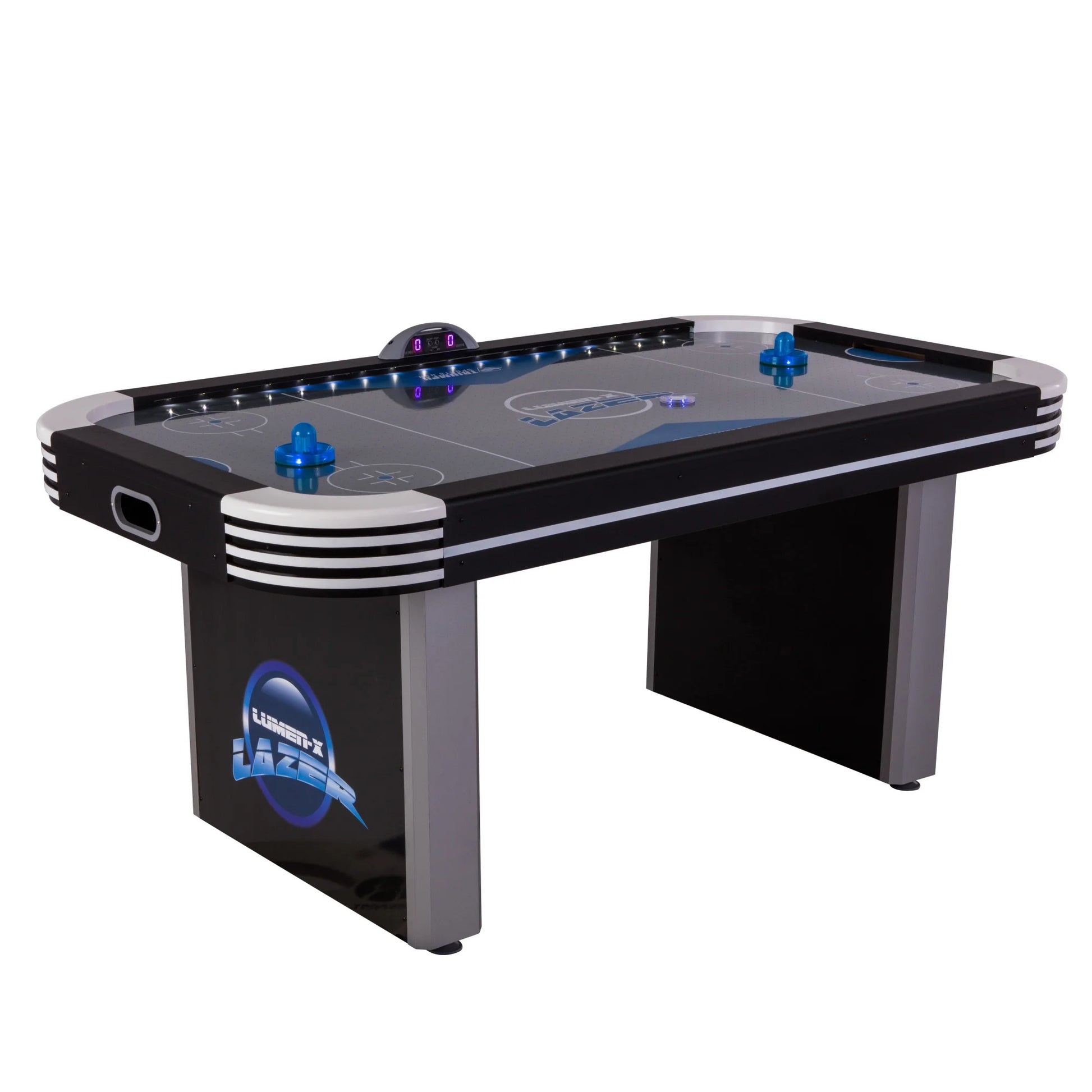 Lumen-X Lazer 6' Interactive Air Hockey Table Featuring All-Rail LED Lighting and In-Game Music