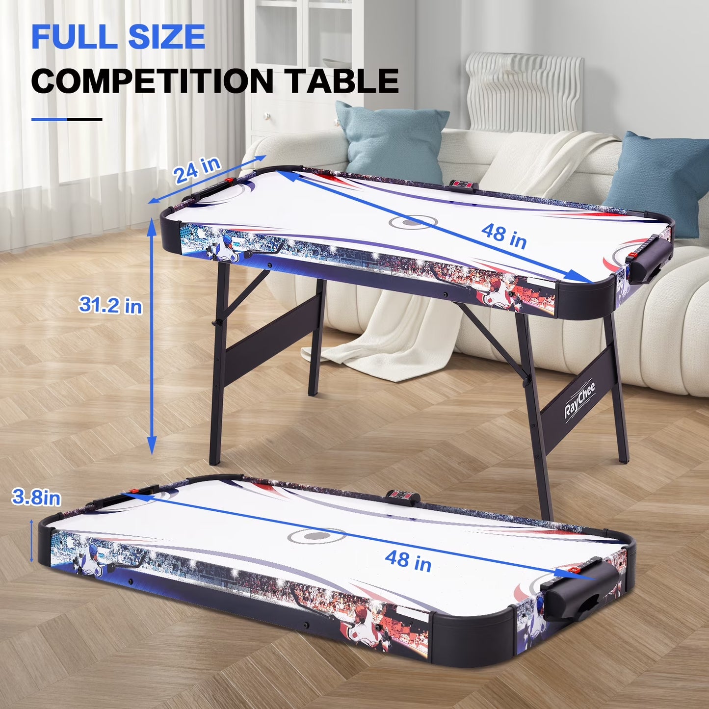 Raychee 48In Air Hockey Game Table with 2X Stronger Motor, Digital LED Scoreboard