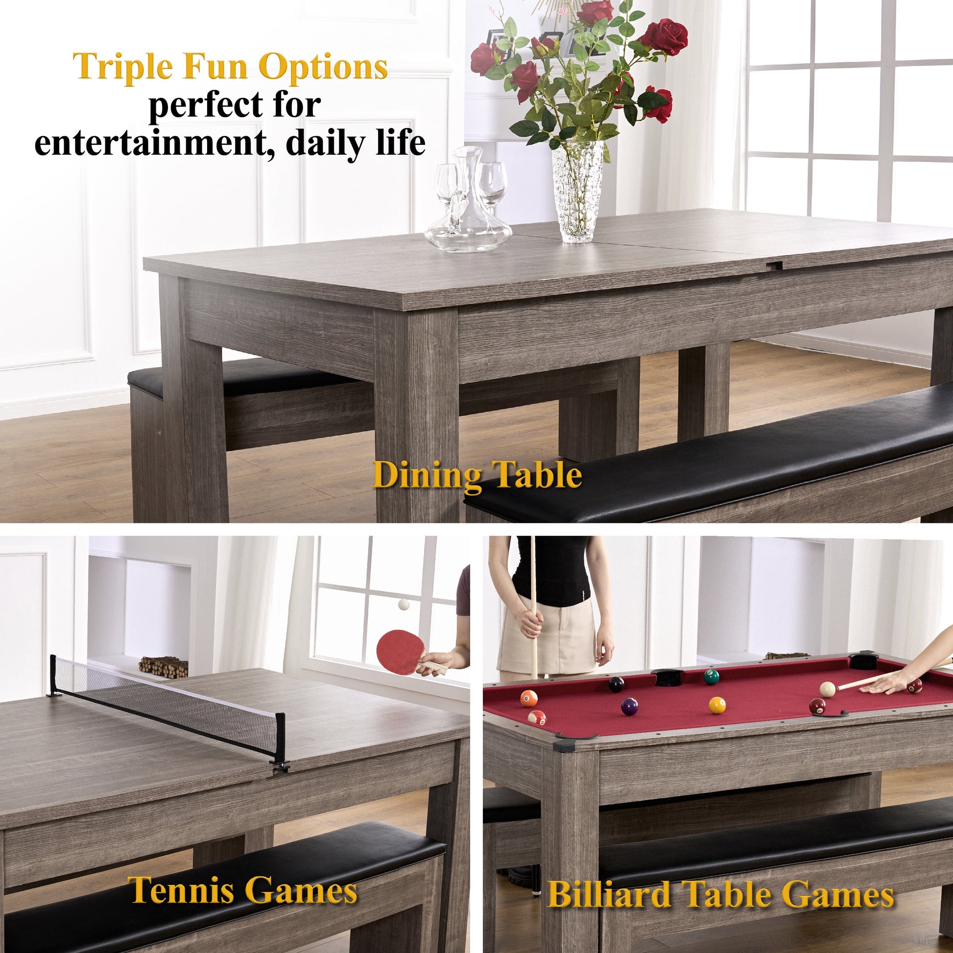 6 Ft 3 in 1 Pool Table with Table Tennis and Dining Table Conversion Top, Includes All Accessories, by
