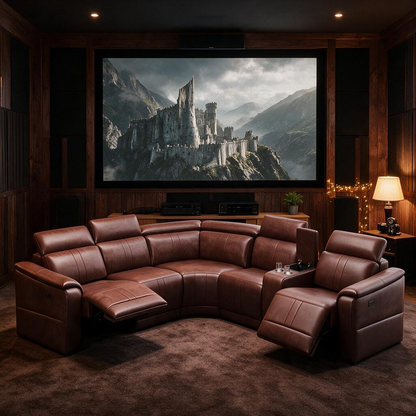 6 Piece Modular Sectional Sofa With 2 Cup Holders, Adjustable Recliners - Dark Brown