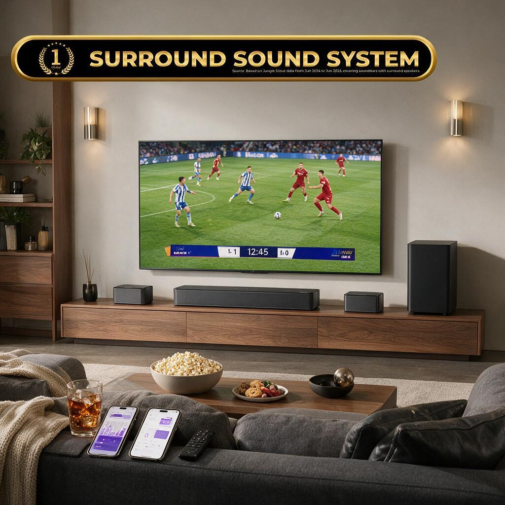 5.1 Surround Sound Bar, Virtual Surround Sound System, 350W Sound Bar for TV with Wireless Subwoofer and Rear Speakers, 3D Surround and Bass Adjustable Home Theater TV Speakers
