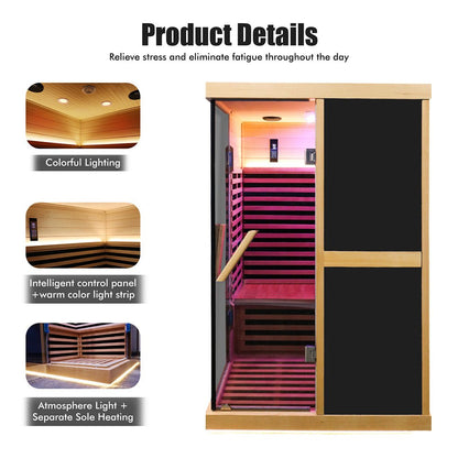 Thermora Helix Premium Large 2-Person V-Shaped FAR Infrared Sauna Room With Double Glass Doors, 1980W (SAK96413)