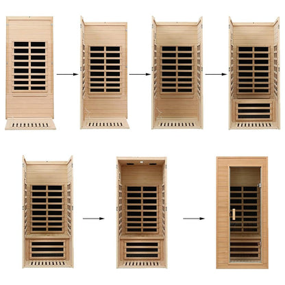 Thermora Elara Premium 1-Person Indoor Low EMF FAR Infrared Heat Hemlock Wood Personal Home Spa Sauna, 1200W (SAK27463)