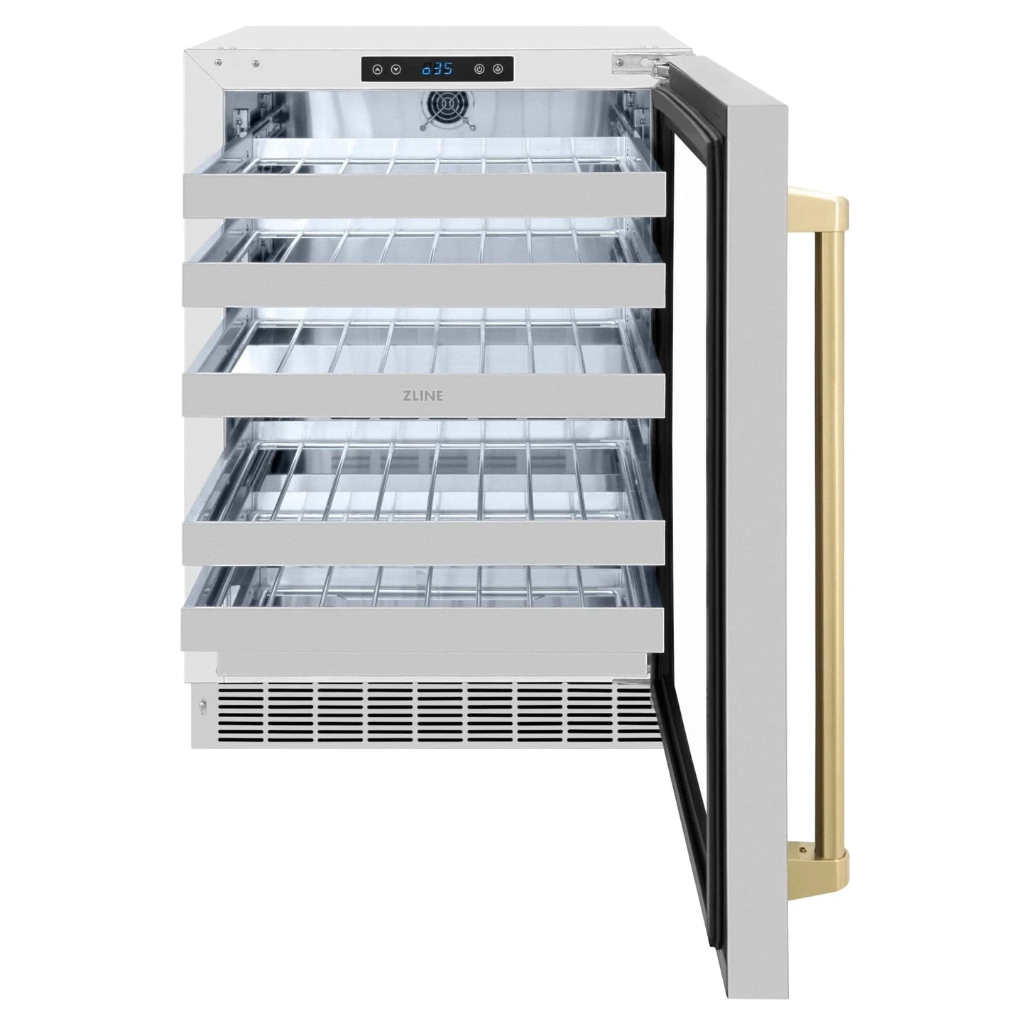 ZLINE Autograph 24 in. Dual Zone 44 Bottle Wine Cooler With Stainless Steel Glass Door And Champagne Bronze Handle RWDOZ-GS-24-CB