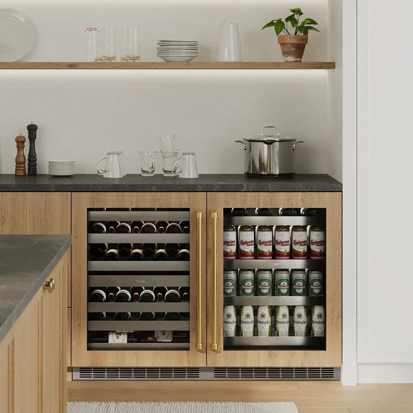 ZLINE Autograph 24 in. Dual Zone 44 Bottle Wine Cooler With Stainless Steel Glass Door And Champagne Bronze Handle RWDOZ-GS-24-CB