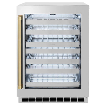 ZLINE Autograph 24 in. Dual Zone 44 Bottle Wine Cooler With Stainless Steel Glass Door And Champagne Bronze Handle RWDOZ-GS-24-CB