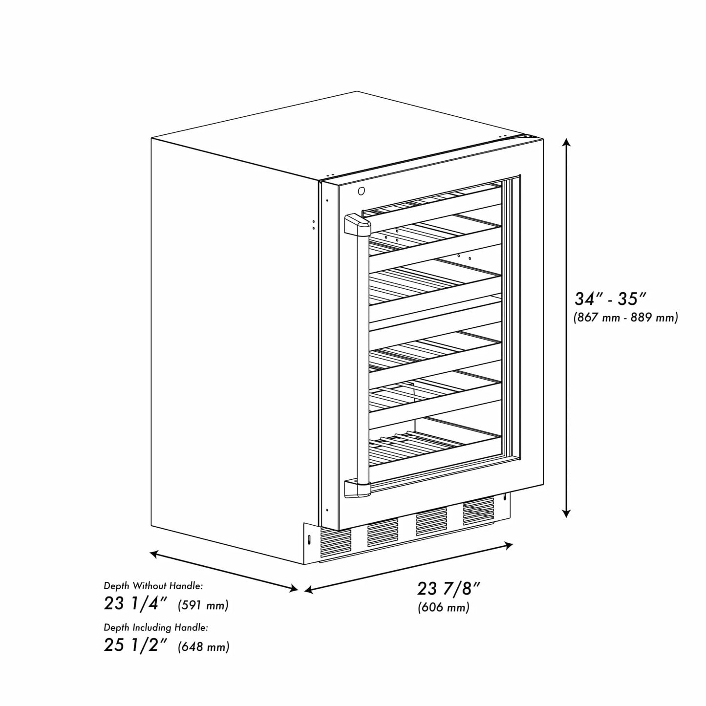 ZLINE Autograph 24 in. Dual Zone 44 Bottle Wine Cooler With Stainless Steel Glass Door And Matte Black Handle RWDOZ-GS-24-MB