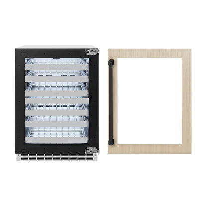 ZLINE Autograph Edition 24 in. Touchstone Dual Zone 44 Bottle Wine Cooler With Panel Ready Glass Door And Matte Black Handle RWDPOZ-24-MB