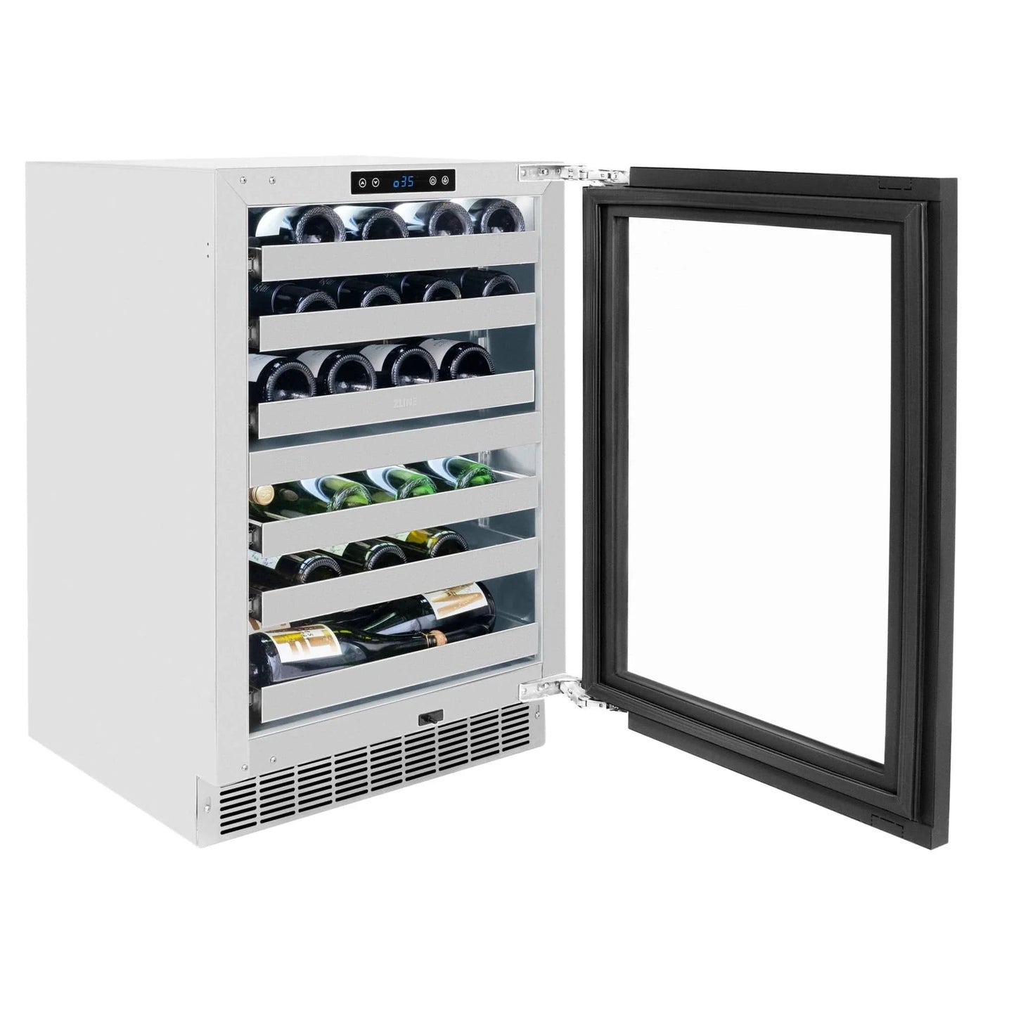 ZLINE Autograph Edition 24 in. Touchstone Dual Zone 44 Bottle Wine Cooler With Panel Ready Glass Door And Matte Black Handle RWDPOZ-24-MB
