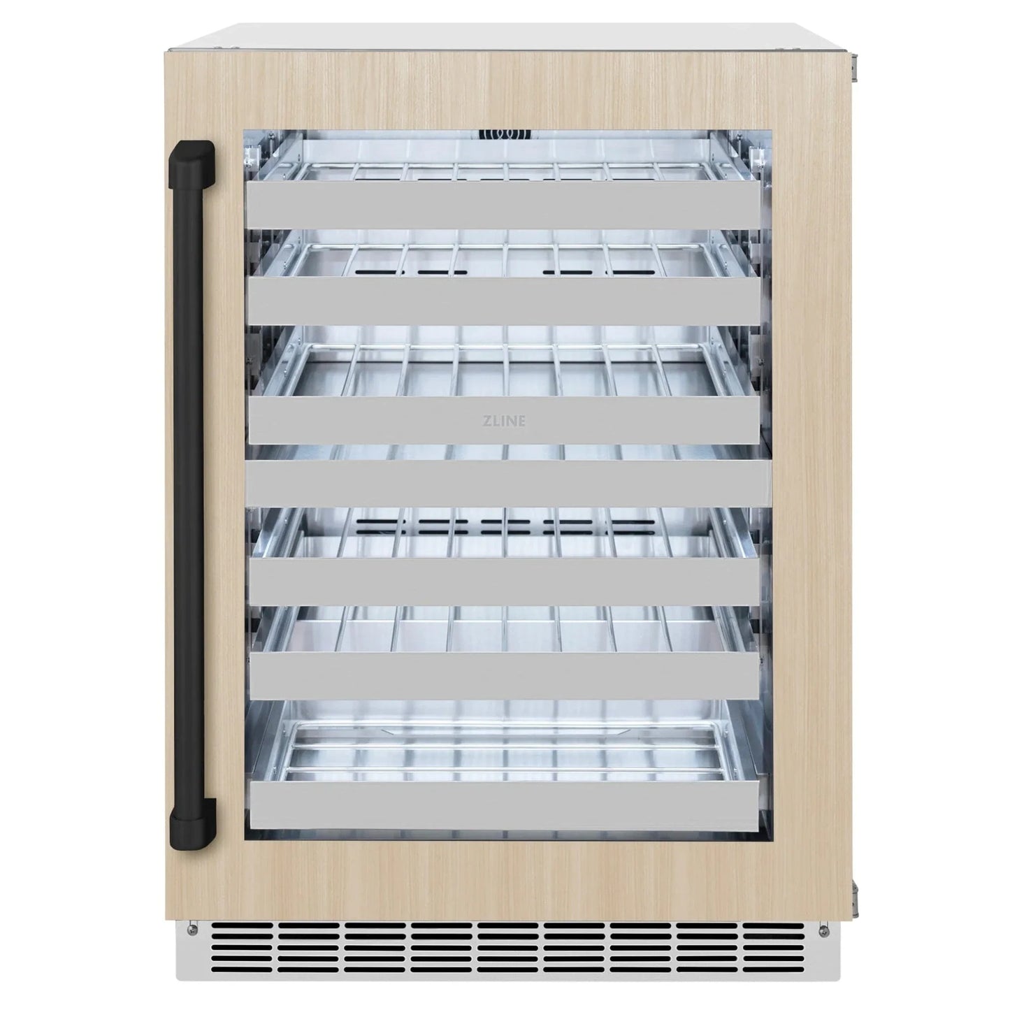 ZLINE Autograph Edition 24 in. Touchstone Dual Zone 44 Bottle Wine Cooler With Panel Ready Glass Door And Matte Black Handle RWDPOZ-24-MB