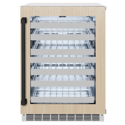 ZLINE Autograph Edition 24 in. Touchstone Dual Zone 44 Bottle Wine Cooler With Panel Ready Glass Door And Matte Black Handle RWDPOZ-24-MB