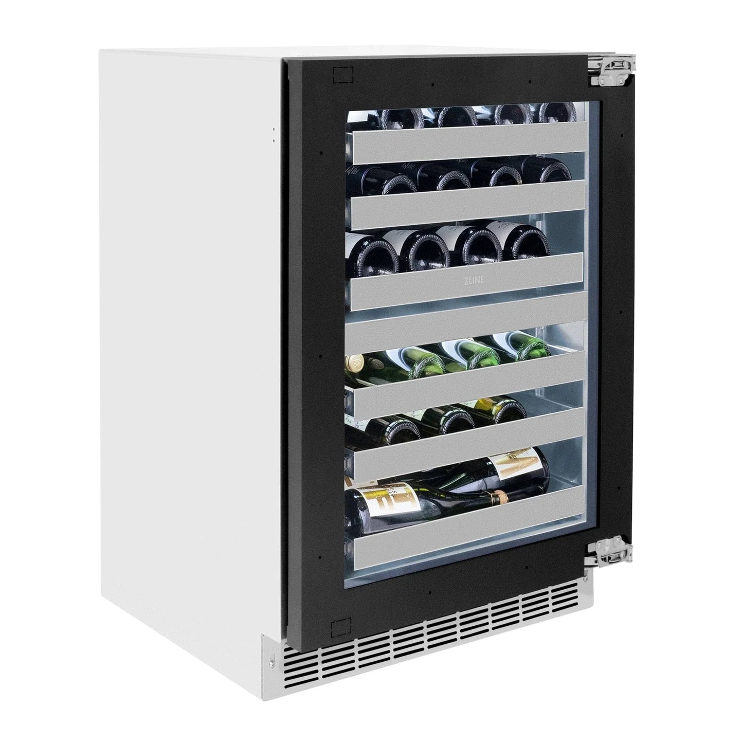 ZLINE Autograph Edition 24 in. Touchstone Dual Zone 44 Bottle Wine Cooler With Panel Ready Glass Door And Matte Black Handle RWDPOZ-24-MB