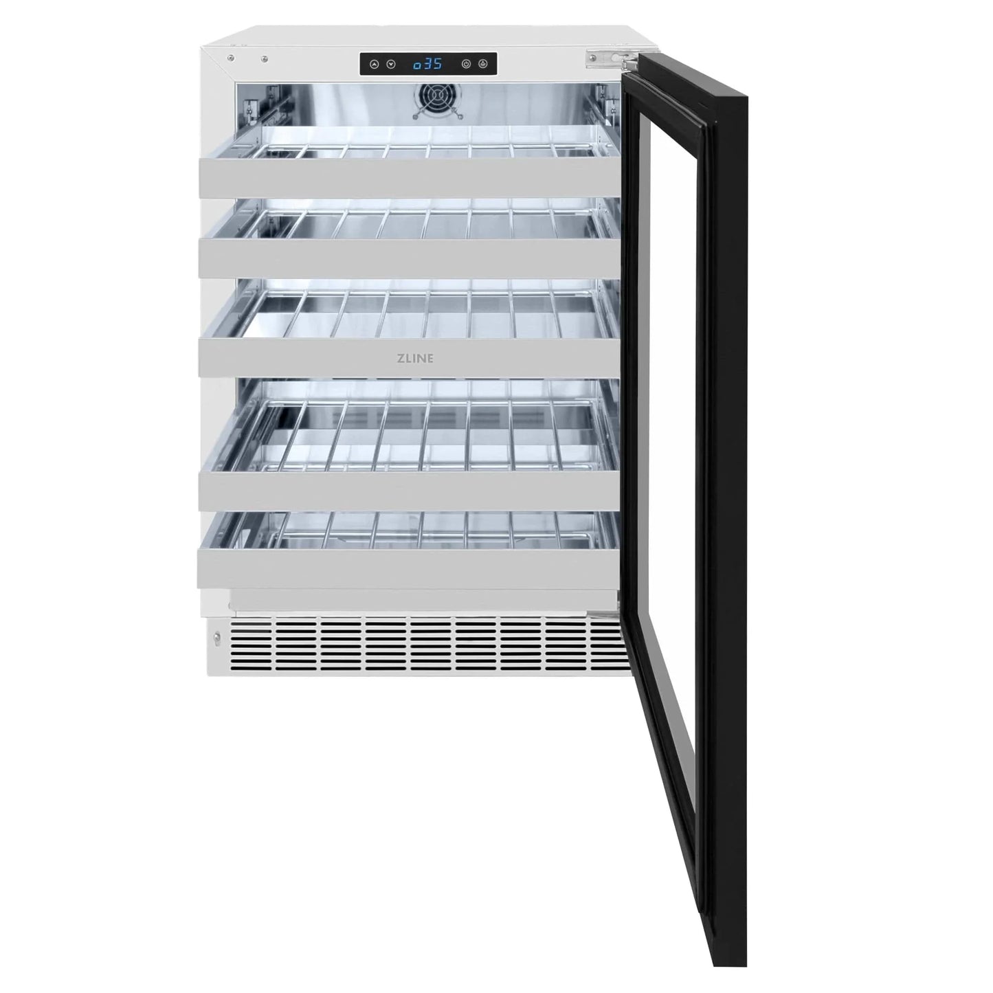 ZLINE Autograph Edition 24 in. Touchstone Dual Zone 44 Bottle Wine Cooler With Panel Ready Glass Door And Polished Gold Handle RWDPOZ-24-G