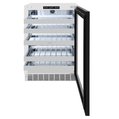 ZLINE Autograph Edition 24 in. Touchstone Dual Zone 44 Bottle Wine Cooler With Panel Ready Glass Door And Polished Gold Handle RWDPOZ-24-G
